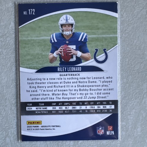 2025 Panini Absolute - Rookies Riley Leonard #172 (RC) - Picture 2 of 2