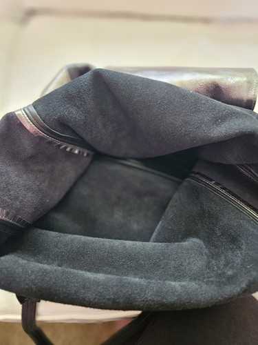 Eileen Fisher Black Leather Shopping Tote With Bronze Side Panels - Picture 7 of 10