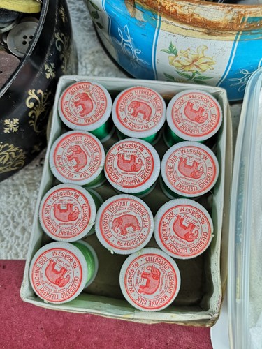 2 X Vintage Large Tins Of Buttons, Buckles Etc , Cottons, And Container Of... - Picture 2 of 15