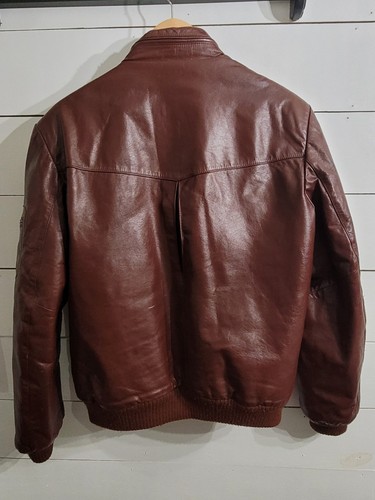 Vintage Chess King Leder Cafe Racer Herren Bomberjacke Gr. L Kunstfell gefüttert schön - Bild 12 von 18