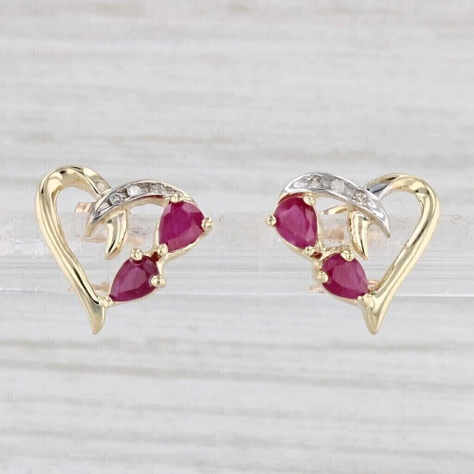 Bonitos aretes para mujer con rubí rosa simulado corte pera enchapados en oro amarillo de 14 k Foto 2 de 4