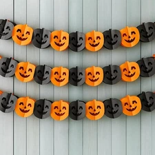 KatchOn, Long Pumpkin Halloween Garland - 10 Feet, 3 Strings, No DIY | Black ...