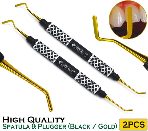 Dental Composite Filling Spatula & Plugger Titanium Gold Tips Black Handle Fancy - Picture 5 of 13