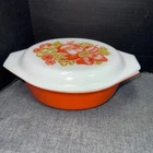 Vintage Pyrex Fiesta Orange Fruit  1.5 Qt Oval Casserole with Lid MCM