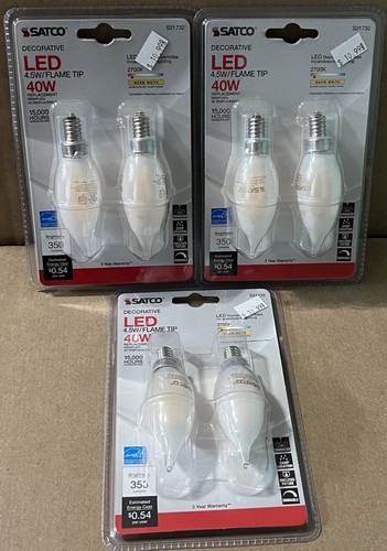Satco S21732 Led Flame Tip Light Bulb 4.5W=40W ( 6 Bulbs Total ) Warm White NEW - Picture 2 of 4