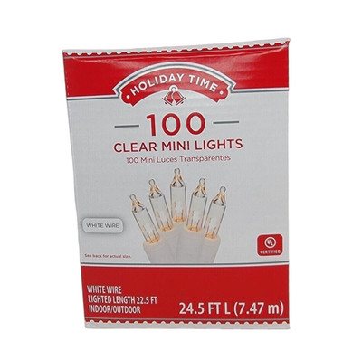 Holiday Time 100 Clear Mini Lights White Wire Indoor/Outdoor   24.5 FT (7.47 m)