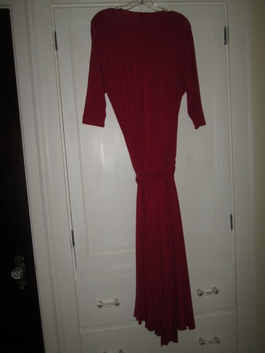 Abito da viaggio J PETERMAN stella del cinema francese rosso rayon jersey avvolgente metà polpaccio ~ XL - Foto 3 di 5