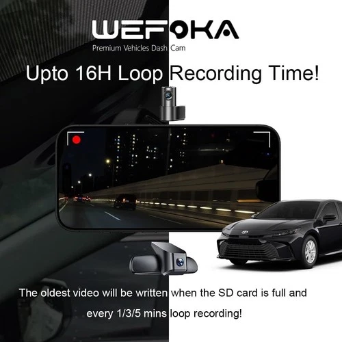 WEFOKA 4K Dashcam passend für Toyota Camry 2025-2026 LE SE XLE XSE Nightshade - Bild 5 von 6