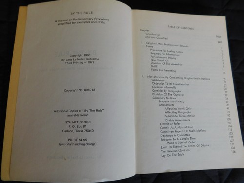 1966 BY THE RULE PARLIAMENTARY LAW MOTIONS MADE EASY BY LENA LA NELLE HARDCASTLE - Picture 2 of 5