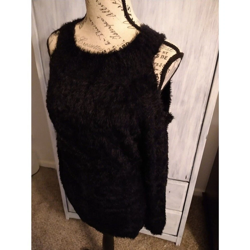 Gianni Bini Imitación Piel Hombro Frío Manga Larga Suéter Pequeño Negro Y2K De Colección Foto 3 de 4