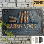 NEW Flat 2D 8x12 Rustic "Reading Nook" Iron Metal Sign w Vintage Books Graphic