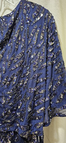 Mac Duggal 5191 Navy Sequin Embellished Cape Sleeve Cocktail Dress Plus Sz 16W - Picture 13 of 23