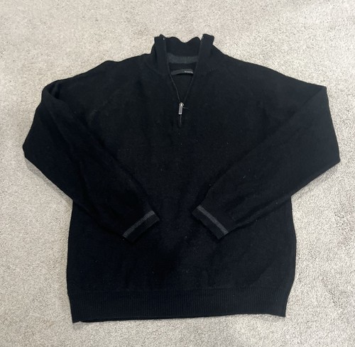 Smartwool Men's 1/4 Zip Long Sleeve Sweater, Black M Grey Stripe Wrist, Thick - Picture 1 of 8