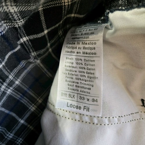 Carhartt Mens 32X33 Duck Flannel-Lined Carpenter Utility Pants Loose B111-BLK - Picture 3 of 10