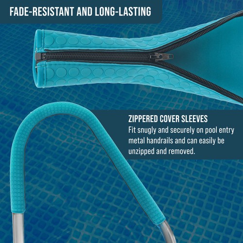 6ft Pool Handrail Cover with Safety Grip Sleeve and Zipper - Teal Blue Neoprene - Picture 4 of 5