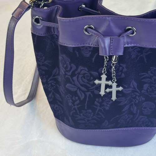 Bolso Bandolera Bolso Cubo Killstar At Nightfall Ciruela Púrpura Terciopelo Cartera Calavera Gótico - Imagen 5 de 21