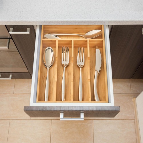 Bamboo Kitchen Drawer Organizer, 9 Inch Silverware Utensils Tray Holder for S... - Picture 5 of 6