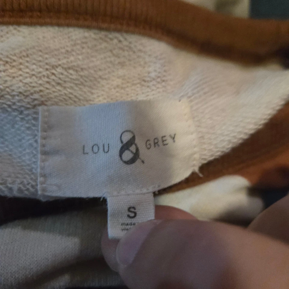 Lou & Grey条纹运动衫小号棕色白色棉混纺套衫 — 第 3/4 张图片