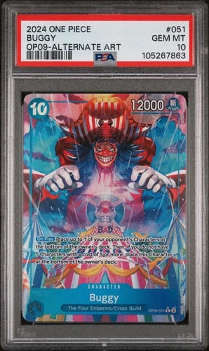 2024 ONE PIECE OP09-EMPERORS IN THE NEW WORLD ALTERNATE ART #051 BUGGY PSA 10