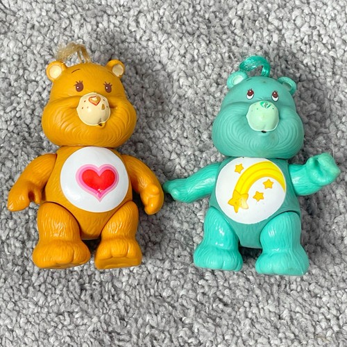 Vintage Care Bears Lot (2) Tenderheart & Wish Bear 3" PVC Poseable Figure