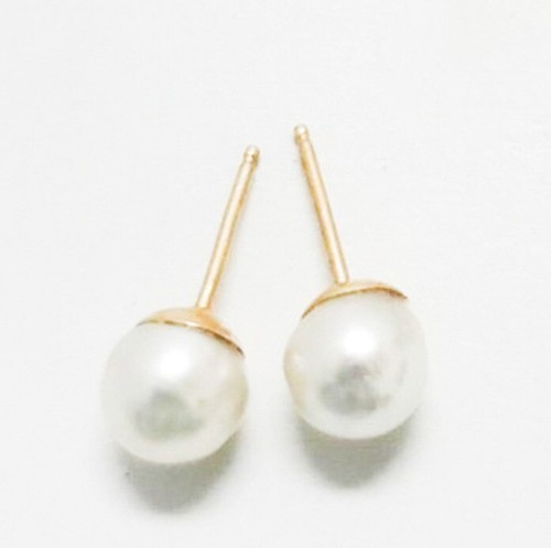 14k Solid Yellow Gold 6.5mm Genuine Gold PEARL Stud Earrings