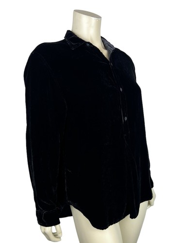 CP Shades schwarz Samt Popover Tunika Top Gr. S Langarm Knopf Seide Small - Bild 2 von 11
