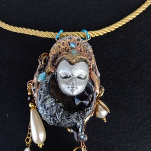 art deco nouveau jewelry necklace pendant luxury retro liberty woman shell moon - Picture 2 of 12