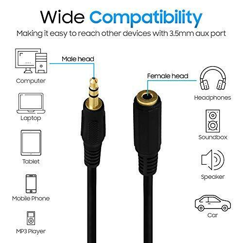 Cmple - Cable de extensión de auriculares auxiliar de audio estéreo de 3,5 mm 1/8" macho a - Imagen 5 de 7