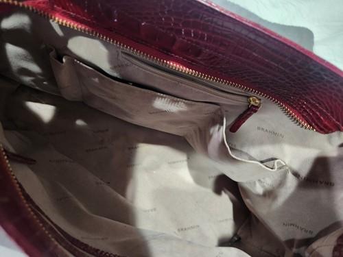 Brahmin Corington Carmine Red Melbourne Tote Leather Chain Strap Purse - Picture 6 of 12