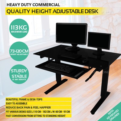 Height Adjustable Standing Desk Sit Stand Desk With Black Glass