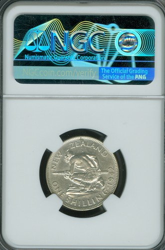 1942 NEW ZEALAND 1 SHILLING NGC AU55 MAC EXFS OR EXCEPTIONAL 1ST STRIKE . - Picture 2 of 2