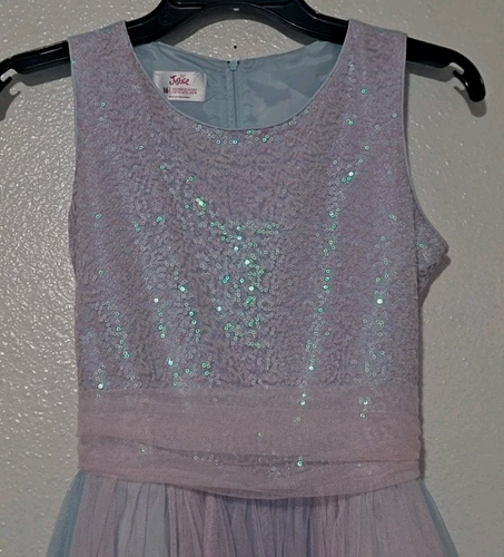 Justice Pink Blue Layered Flared Tulle Sparkly Sequin Dress Girls 16 Sleeveless - Picture 3 of 9