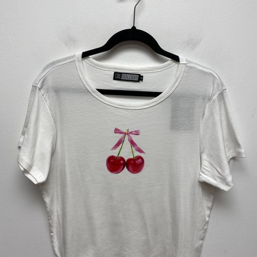 Girl Dangerous Womens White Short Sleeve Crew Neck Cherry Print Crop T-Shirt XL - Picture 2 of 7