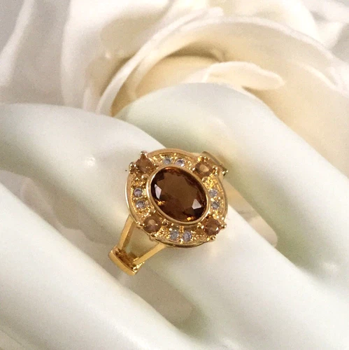 Vintage Jewellery Gold Ring Brown Topaz White Sapphires Antique Deco Jewelry