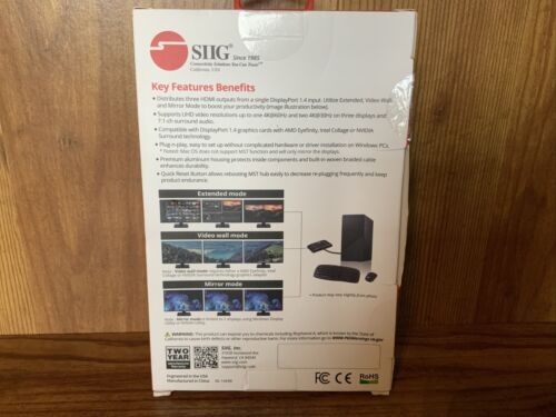 SIIG 3 Port DisplayPort to DisplayPort MST Hub 4k - Muti Monitor Splitter 1x3 - Picture 5 of 5