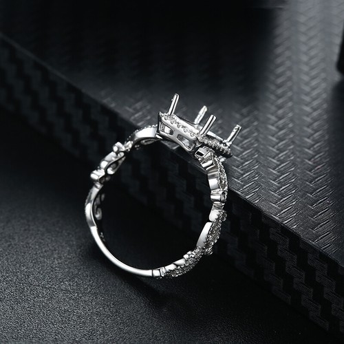 Cushion Emerald 8x6mm Real SI/H Diamonds Semi Mount Ring Setting 10k White Gold - Picture 8 of 8