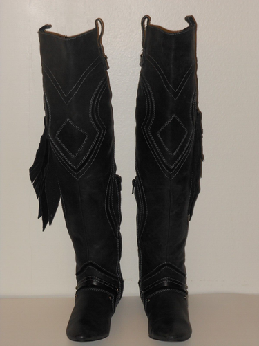 ZIGINY TAN AND BLACK LEATHER KNEE HIGH BOOT LOT SIZE 6.5 MEDIUM - Picture 7 of 15
