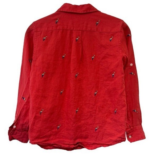 Janie and Jack Red Parrot Embroidered Linen Long Sleeve Button Down Boy's Size 8 - Picture 5 of 11