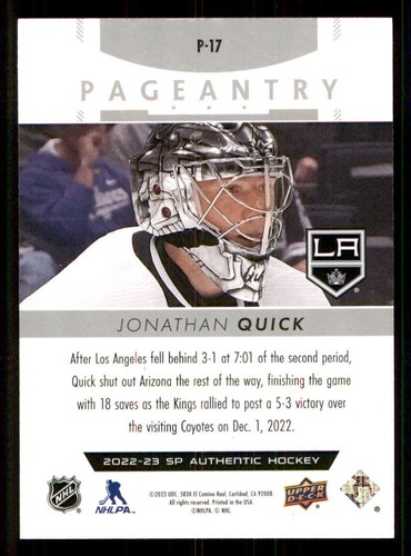 2022-23 SP Authentic Pageantry #P17 Jonathan Quick - Picture 2 of 2