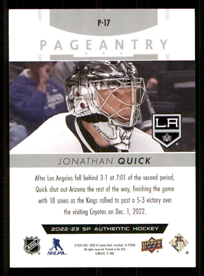 2022-23 SP Authentic Pageantry #P17 Jonathan Quick - Image 2 of 2