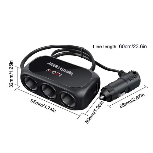 3 Socket Car Cigarette Lighter Splitter Dual USB LED Car Fast Charger 12V 24V - Picture 5 of 22