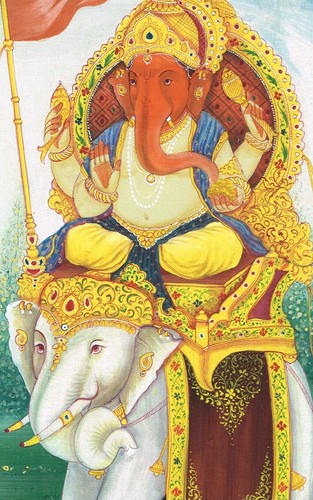 Miniature Painting Of God Ganesha On Elephant Hindu Religious Art On Cloth 7x11" - Picture 4 of 6