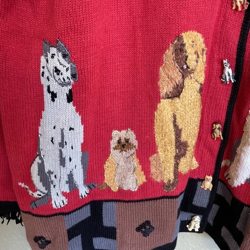 Storybook Knits WOMENS SIZE 1X Cardigan Sweater Red Black Handknit Dog Buttons - Picture 3 of 4