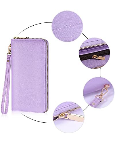 Para mujer Billetera de Cuero RFID Bloqueo Cartera Tarjeta de Crédito Bolso CH Púrpura Claro - Imagen 5 de 6