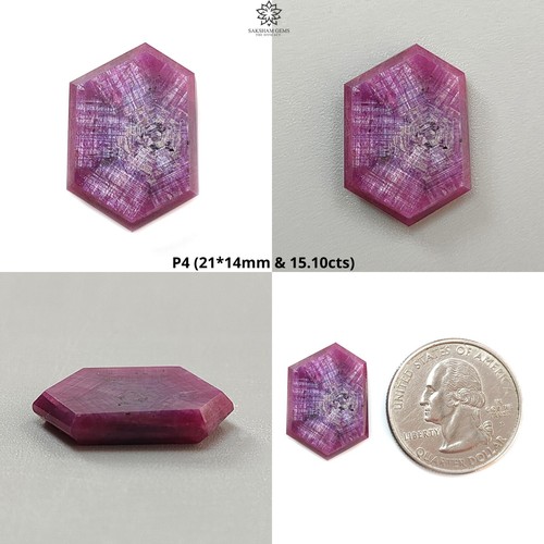 Piedra preciosa de rubí púrpura natural sin tratar trapiche forma hexagonal rodajas planas 1 pieza - Imagen 14 de 18