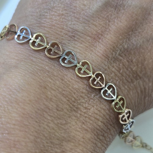 real 10k gold Heart Cross Bracelet - Picture 6 of 10