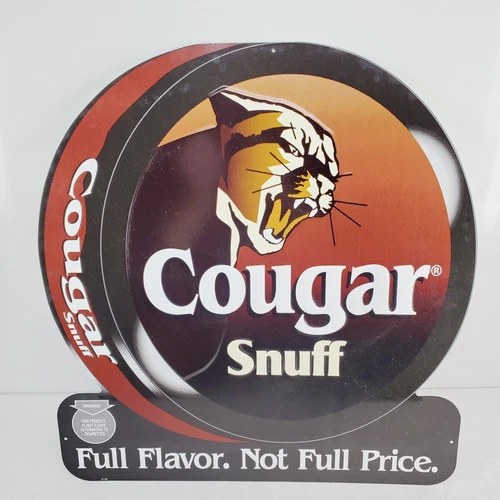 VINTAGE Cougar Snuff metal tin TOBACCO SIGN Hanging Advertisement NEW OLD stock