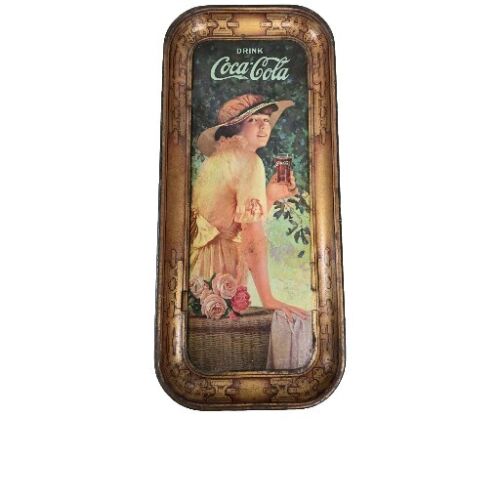 Antique 1916 Drink Coca-Cola Soda Elaine Advertising Tin Lithograph Tray Orig.