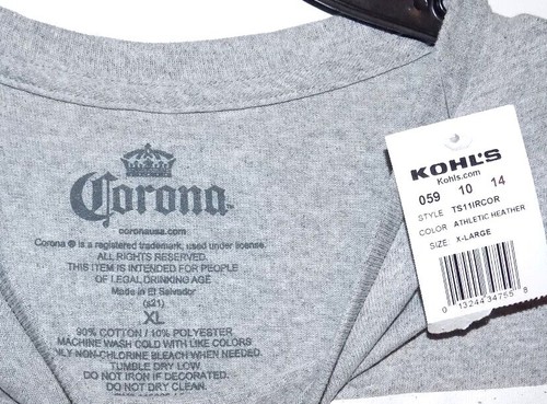 CORONA CERVEZA México Cervezas Mexicanas Hombre CAMISETA XL NUEVA CON ETIQUETAS - Imagen 4 de 5