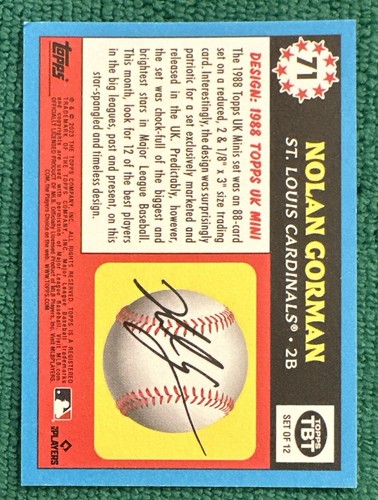 2023 TBT 24 1988 Topps UK #71 ⚾️ Nolan Gorman RC ⚾️ Cardinals Photo Variation SP - Picture 6 of 8